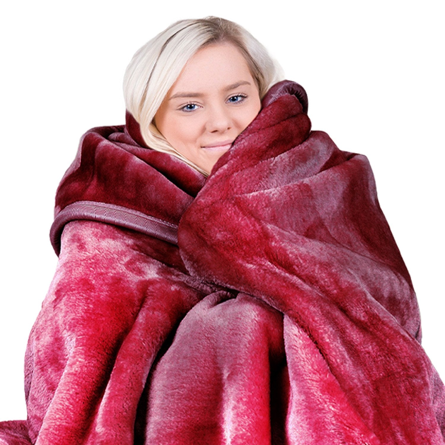 Laura Hill Double-sided Faux Mink Throw Rug Blanket in red, large size 220 x 240cm, showcasing its soft texture and luxurious appearance.